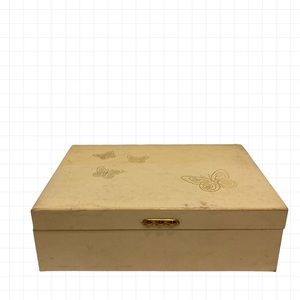 Beautiful Vintage Large Leather Jewelry Box with Butterfly Designs!